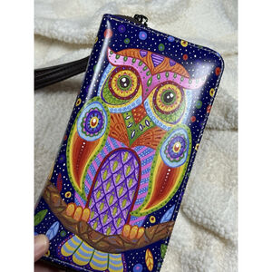 Aphison Wallet Owl Design Zip Around with Strap Boho Colorful RFID Blocking NEW
